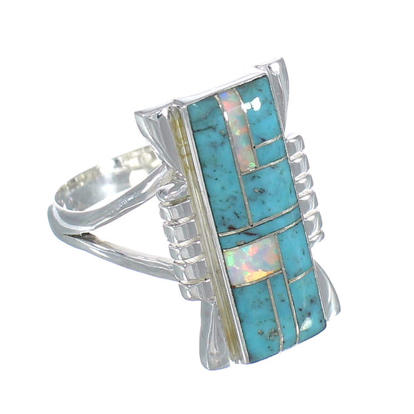 Sterling Silver Southwest Turquoise And Opal Inlay Ring Size 6-3/4 RX61878
