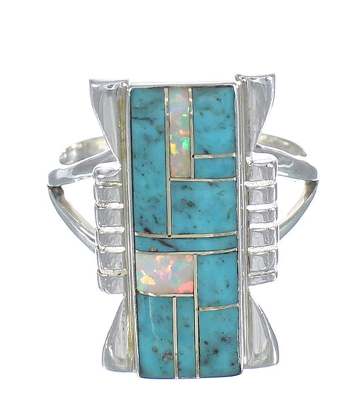 Turquoise And Opal Genuine Sterling Silver Ring Size 5-1/4 RX61867