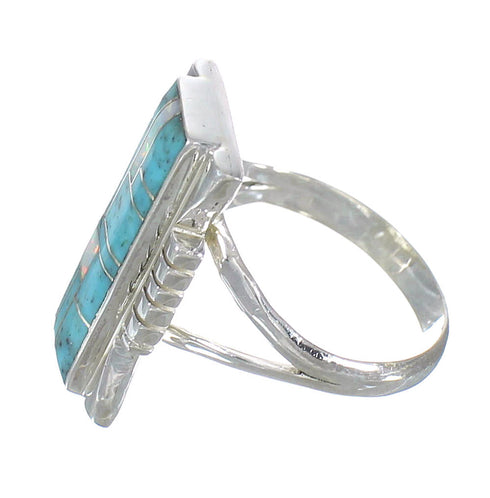Sterling Silver Southwest Turquoise And Opal Inlay Ring Size 6-3/4 RX61878