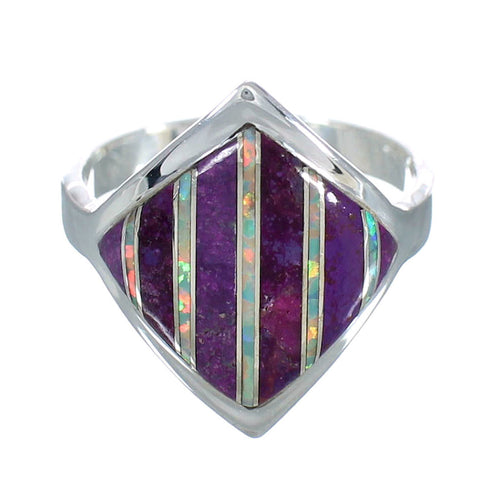 Authentic Sterling Silver Opal Magenta Turquoise Ring Size 6-3/4 RX60804