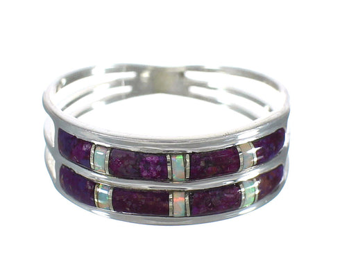 Sterling Silver Southwestern Magenta Turquoise Opal Inlay Ring Size 5-3/4 RX60852