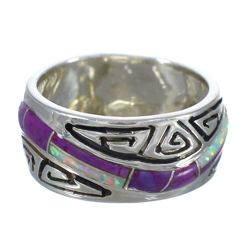 Sterling Silver Magenta Turquoise And Opal Water Wave Ring Size 7-1/4 RX61325