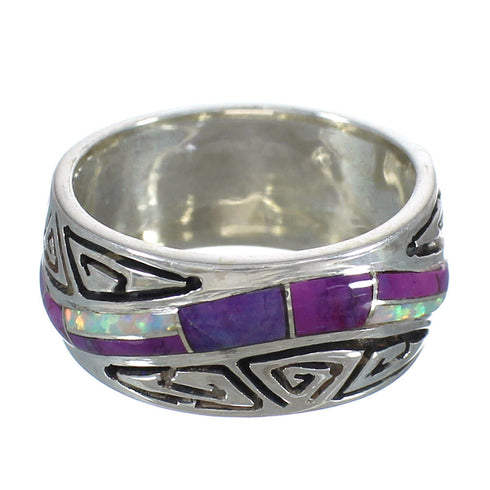 Sterling Silver Magenta Turquoise And Opal Water Wave Ring Size 7-1/4 RX61325