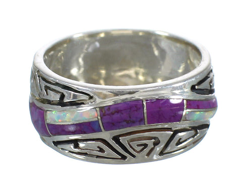 Magenta Turquoise And Opal Genuine Sterling Silver Water Wave Ring Size 6-3/4 RX61320