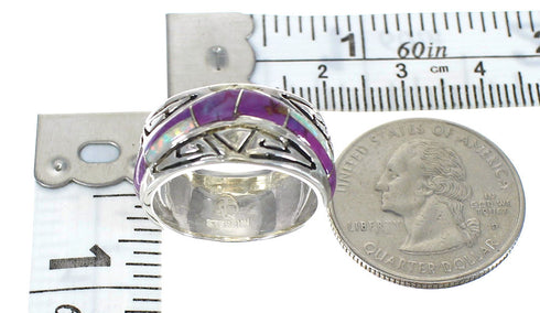 Genuine Sterling Silver Magenta Turquoise Opal Water Wave Ring Size 7-1/2 RX61326