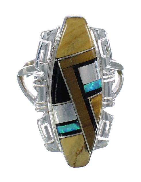 Southwest Multicolor Authentic Sterling Silver Jewelry Ring Size 8-3/4 VX61980