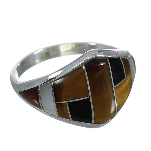 Authentic Sterling Silver And Multicolor Inlay Southwest Ring Size 8-1/4 VX62007