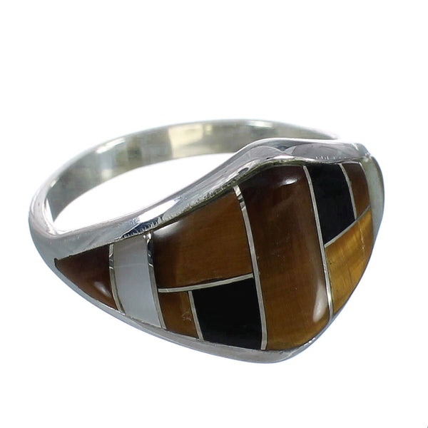 Authentic Sterling Silver And Multicolor Inlay Southwest Ring Size 8-1/4 VX62007