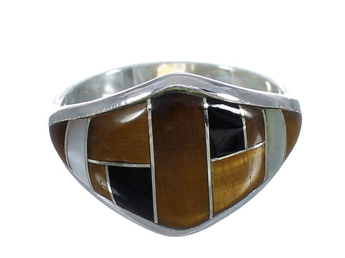 Genuine Sterling Silver And Multicolor Inlay Southwest Ring Size 7-3/4 VX62006