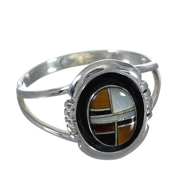 Authentic Sterling Silver And Multicolor Inlay Ring Size 6-1/2 VX62182