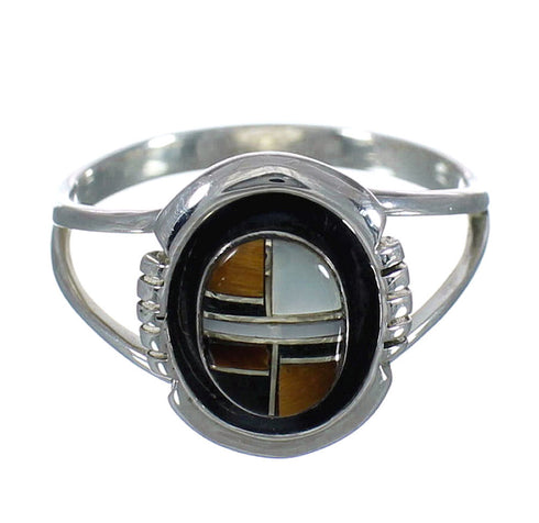 Authentic Sterling Silver And Multicolor Inlay Ring Size 6-1/2 VX62182