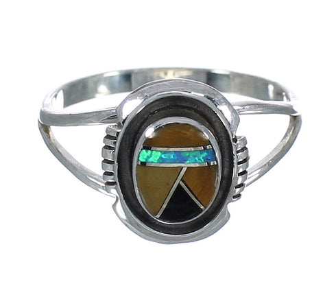 Genuine Sterling Silver And Multicolor Inlay Jewelry Ring Size 4-1/2 VX62218