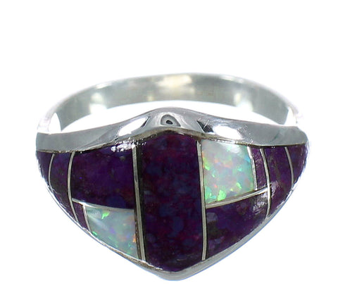 Opal And Magenta Turquoise Inlay Silver Ring Size 7-1/2 MX61780
