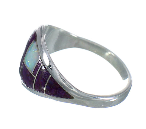 Opal And Magenta Turquoise Inlay Silver Ring Size 7-1/2 MX61780