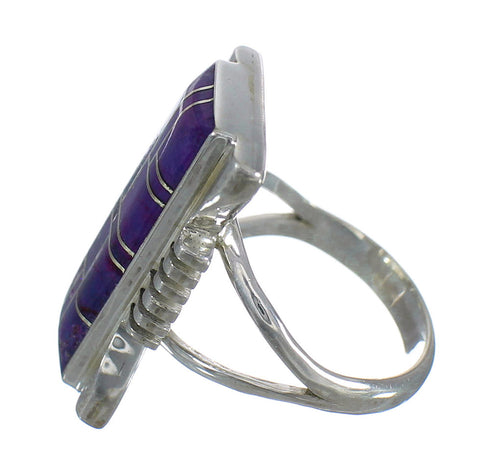 Magenta Turquoise Inlay Silver Ring Size 6-3/4 MX61844
