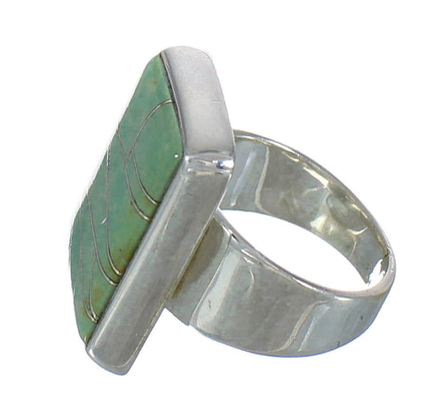 Turquoise Inlay Southwest Sterling Silver Ring Size 7-1/2 MX62300