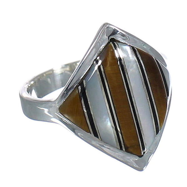 Southwest Authentic Sterling Silver Multicolor Inlay Ring Size 6-3/4 VX61601