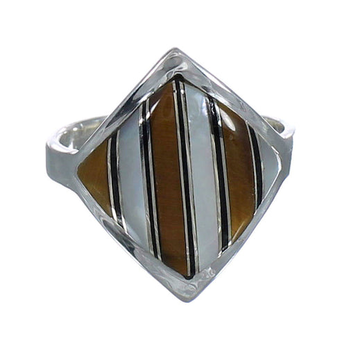 Southwest Sterling Silver Multicolor Inlay Jewelry Ring Size 8-1/4 VX61705