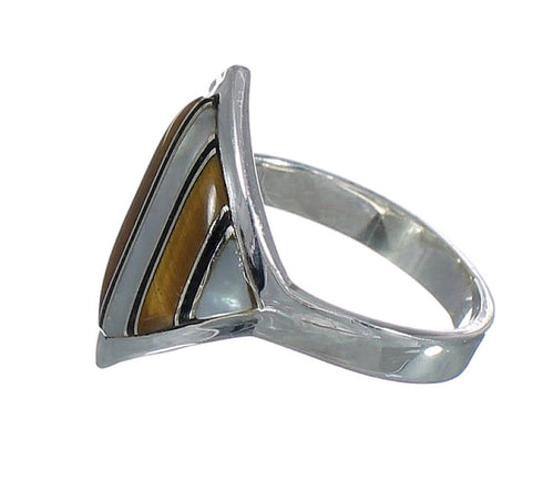 Southwest Sterling Silver Multicolor Inlay Jewelry Ring Size 8-1/4 VX61705