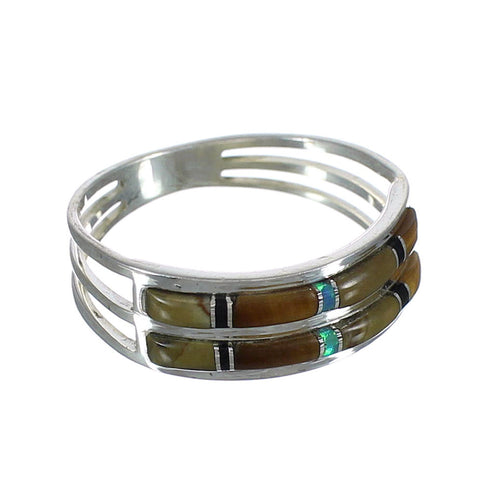 Southwest Authentic Sterling Silver And Multicolor Inlay Ring Size 6 VX61757