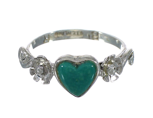 Southwestern Turquoise Heart Silver Flower Ring Size 5-1/2 WX80411