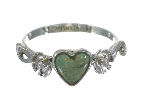 Southwest Silver Turquoise Heart Flower Ring Size 7-1/4 WX80446