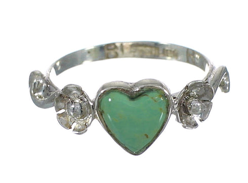 Southwestern Turquoise And Genuine Sterling Silver Heart Flower Ring Size 6-3/4 WX80465