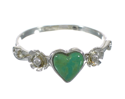 Southwestern Authentic Sterling Silver And Turquoise Heart Flower Ring Size 8-1/4 WX80541
