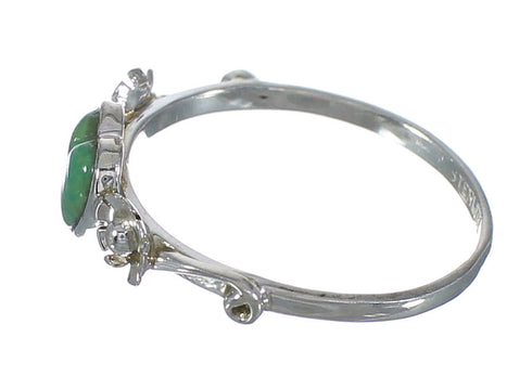 Southwestern Authentic Sterling Silver And Turquoise Heart Flower Ring Size 8-1/4 WX80541