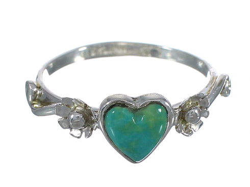 Southwest Turquoise Authentic Sterling Silver Heart Flower Ring Size 5-3/4 WX80551