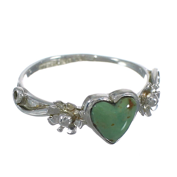 Turquoise Southwestern Authentic Sterling Silver Heart Flower Ring Size 5-3/4 WX80576