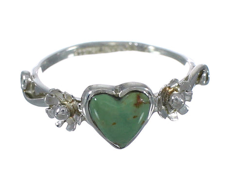 Turquoise Southwestern Authentic Sterling Silver Heart Flower Ring Size 5-3/4 WX80576