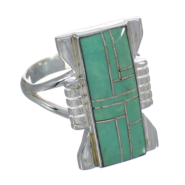 Southwestern Genuine Sterling Silver Turquoise Ring Size 7-3/4 QX80297