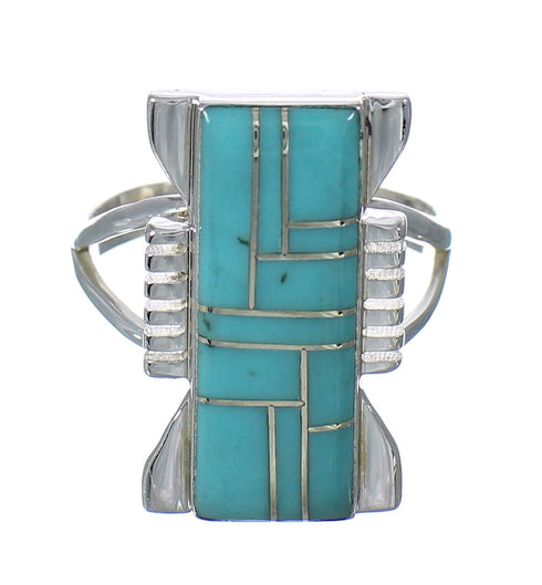 Sterling Silver Turquoise Inlay Ring Size 5-3/4 RX62163