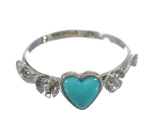 Turquoise Heart Flower Authentic Sterling Silver Ring Size 6-3/4 RX62333