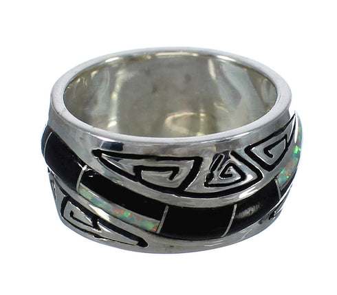 Jet And Opal Inlay Genuine Sterling Silver Water Wave Ring Size 5 AX82672