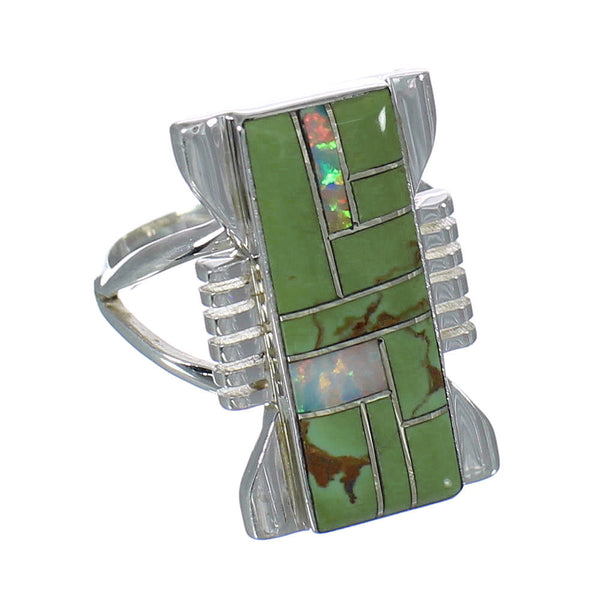 Southwestern Genuine Sterling Silver Turquoise Opal Ring Size 6-1/2 YX82711