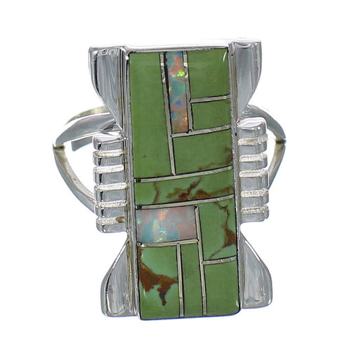 Southwestern Genuine Sterling Silver Turquoise Opal Ring Size 6-1/2 YX82711