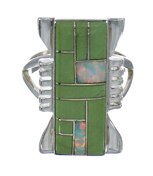 Southwest Sterling Silver Turquoise And Opal Ring Size 7-1/4 YX82727