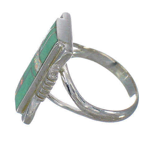 Southwestern Authentic Sterling Silver Turquoise And Opal Ring Size 7 YX82736