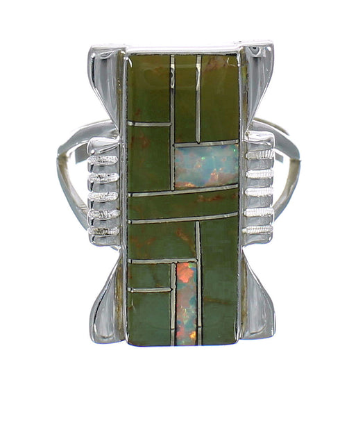 Southwestern Sterling Silver Opal Turquoise Ring Size 8-1/2 YX82752