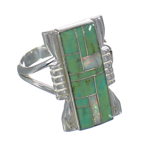 Southwestern Authentic Sterling Silver Opal Turquoise Ring Size 6-3/4 YX82762