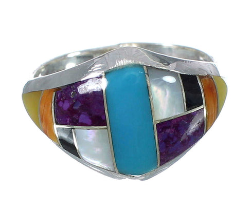 Silver Multicolor Inlay Ring Size 6-3/4 YX75004