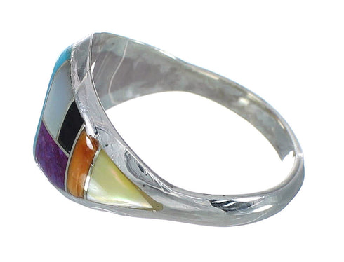 Silver Multicolor Inlay Ring Size 6-3/4 YX75004