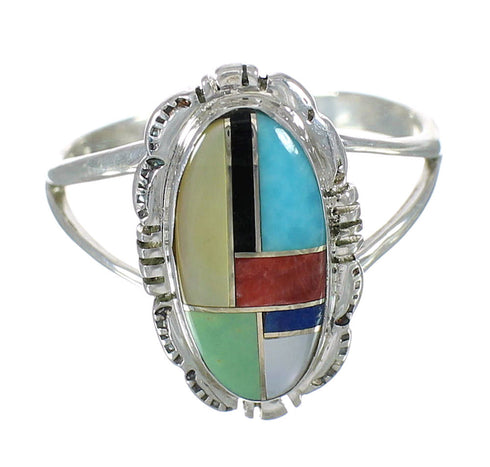 Silver Mutlicolor Inlay Southwest Ring Size 6-3/4 YX75020