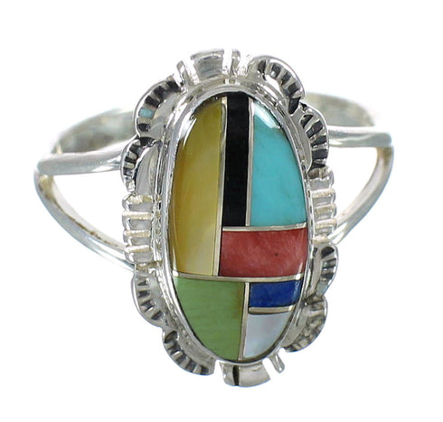 Sterling Silver And Mutlicolor Inlay Southwestern Ring Size 6-3/4 YX75027