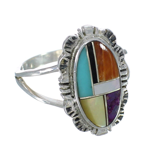 Multicolor Inlay And Genuine Sterling Silver Southwestern Ring Size 6-1/4 YX75048