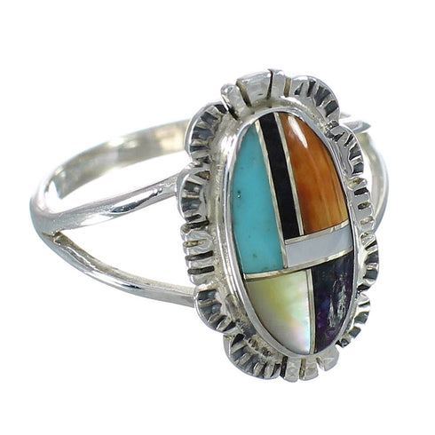 Authentic Sterling Silver And Multicolor Southwestern Ring Size 4-3/4 YX75055