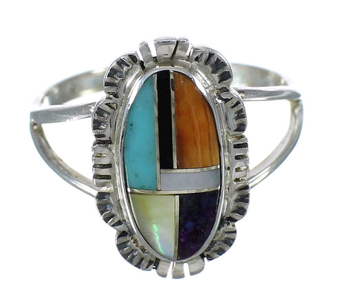 Authentic Sterling Silver And Multicolor Southwestern Ring Size 4-3/4 YX75055
