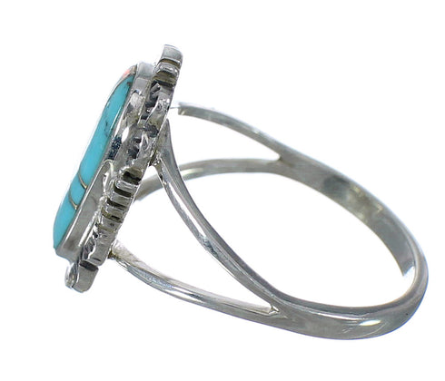 Turquoise And Opal Inlay Southwest Sterling Silver Ring Size 6-1/4 WX70286